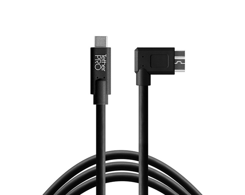 TetherTools CUC33R15-BLK TetherPro USB-C to 3.0 Micro-B Right Angle, 15' (4.6m) Black Cable