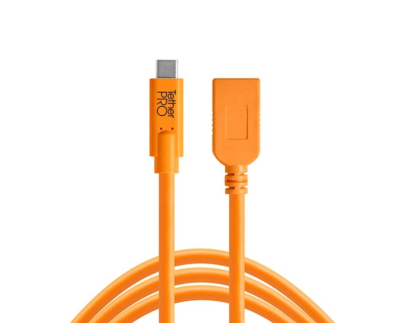 TetherTools CUCA415-ORG TetherPro USB-C to USB Female Adapter (extender), 15' (4.6m) Orange Cable