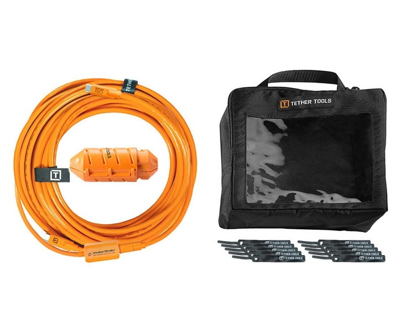 Tether Tools TetherPro USB-C to USB-C Right Angle 31' (3m) High-Visibility Orange Cable Kit